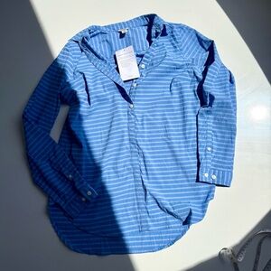L.L. Bean Women’s Casual Blue Striped Stretch Travel Tunic Shirt, S